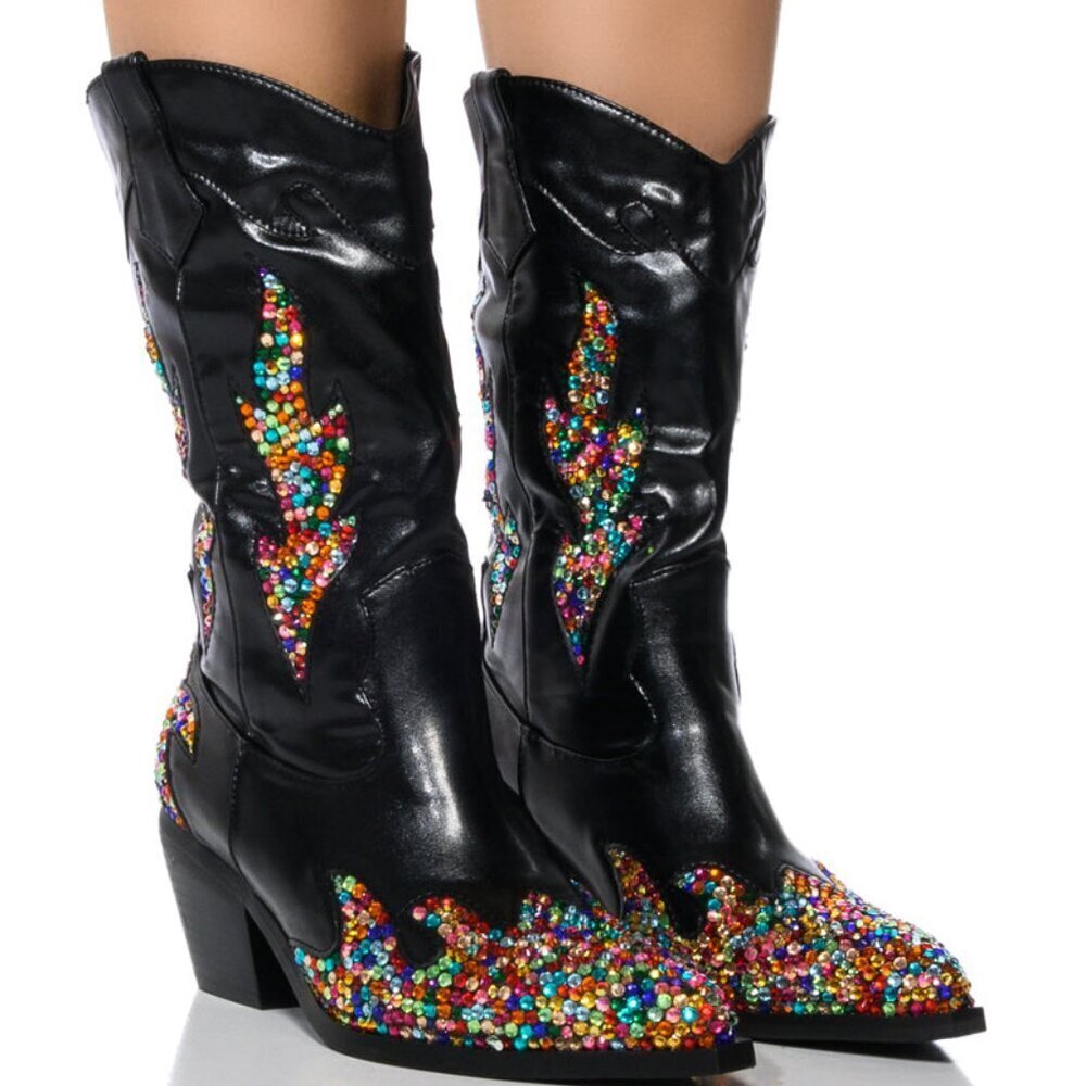 AZALEA WANG  " WILD WESTERNER "  EMBELLISHED WESTERN BOOTIE ( BRAND NEW !!!!!!